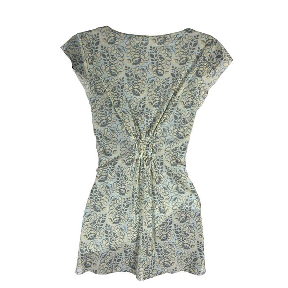 Y2K Mesh Top Floral in Aqua White and Gray Flowy Lined Small V-Neck Gems - Picture 2 of 9